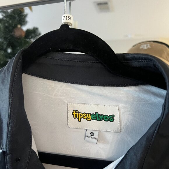 719 Tipsy Elves Palm Trees Short Sleeve Polo Size XXL Color Black White - Picture 4 of 5